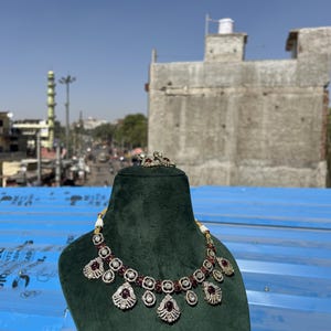 Premium quality dual tone Doublet Stones Uncut Moissanite Polki Kundan Wedding Jewelry Necklace Set Sabyasachi inspired