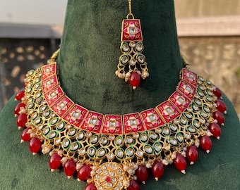 Gargantilla nupcial Kundan hecha a mano: Kundan verde inspirado en Sabyasachi