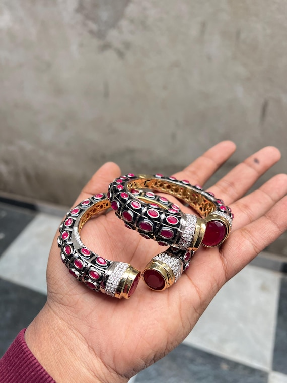 Handmade Kundan Polki Bangle Set: Sabyasachi-Inspired Gold Kada Bracelet