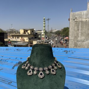 Premium quality dual tone Doublet Stones Uncut Moissanite Polki Kundan Wedding Jewelry Necklace Set Sabyasachi inspired