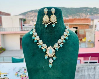 Turquoise Kundan Polki Necklace Set: Sabyasachi Style Wedding Jewelry