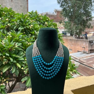 Sky Blue Beaded Necklace: Adjustable Unisex Tribal Jewelry