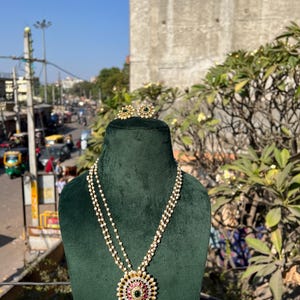 Handmade Kundan Necklace Set: Multi-Layer Pearl Beads, Indian Wedding Jewelry