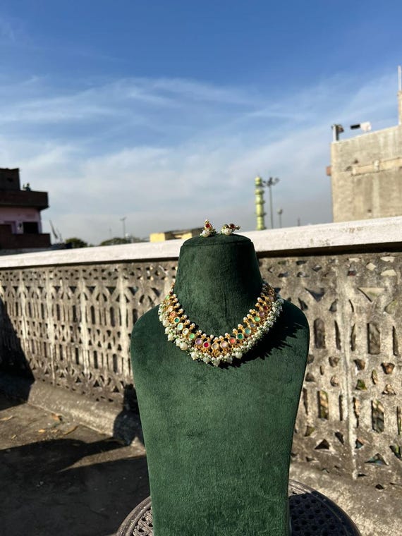 Collier de mariage indien Bollywood Design non coupé Polki