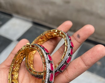 Premium Sabyasachi-Inspired Uncut Polki Foil Kundan Openable Bracelet/Bangle/Kada Set in Elegant Gold Finish