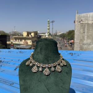 Premium quality dual tone Doublet Stones Uncut Moissanite Polki Kundan Wedding Jewelry Necklace Set Sabyasachi inspired
