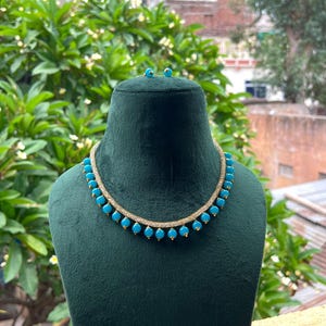 Sky Blue Onyx Beaded Choker -Stone & Kundan Choker -Fancy Zircon Necklace-Bridesmaid Necklace - Gift For Her -Bridal Wedding Cuff Necklace