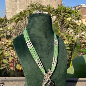 Green Polki Necklace| Indian Long Necklace | Pakistani Jewelry |Kundan Long Necklace Mala |Indian Jewelry| semiprecious beads Necklace|
