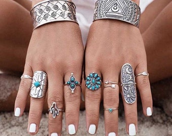 Silver and Turquoise Ring Set