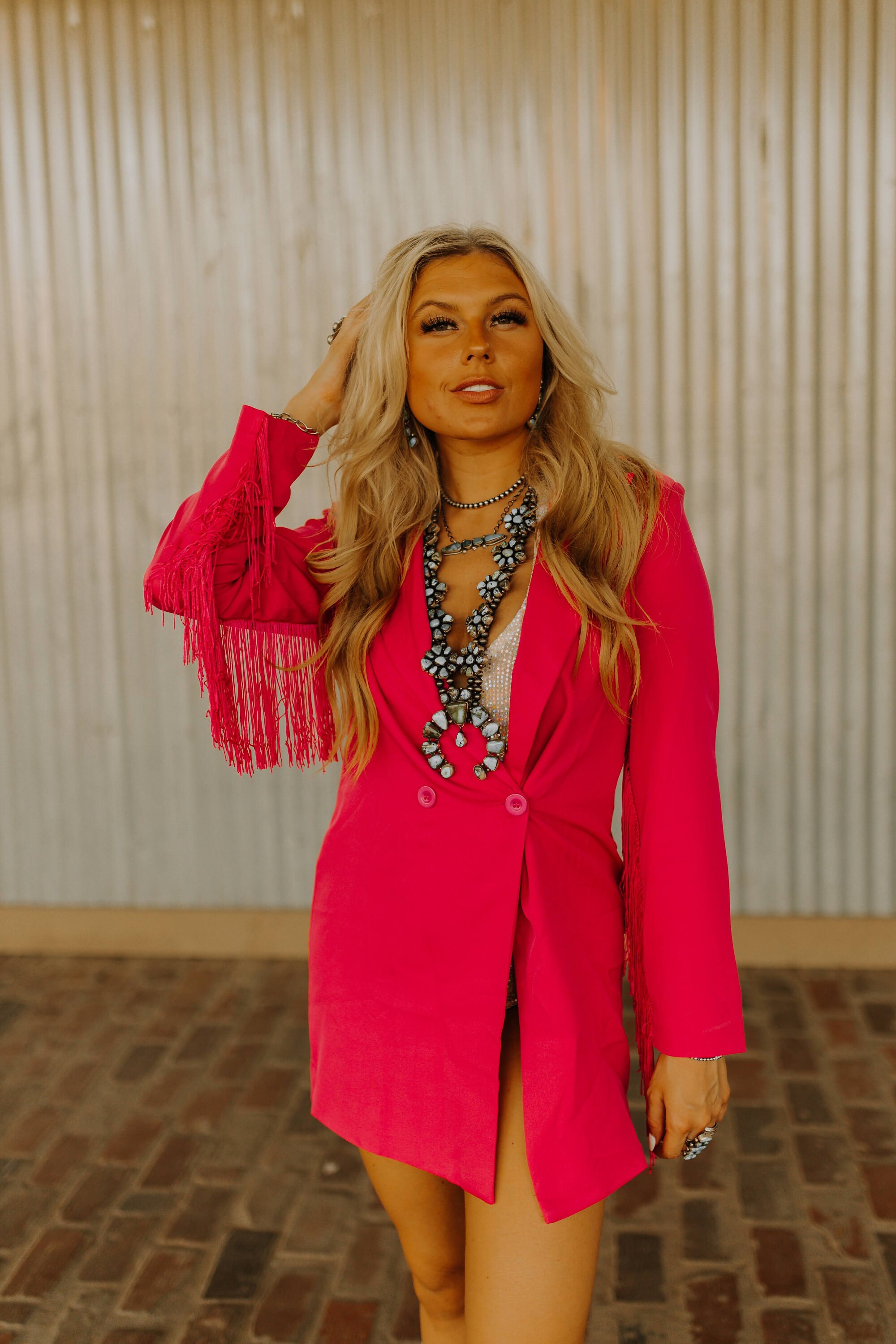 I saw it first pink blazer dress top