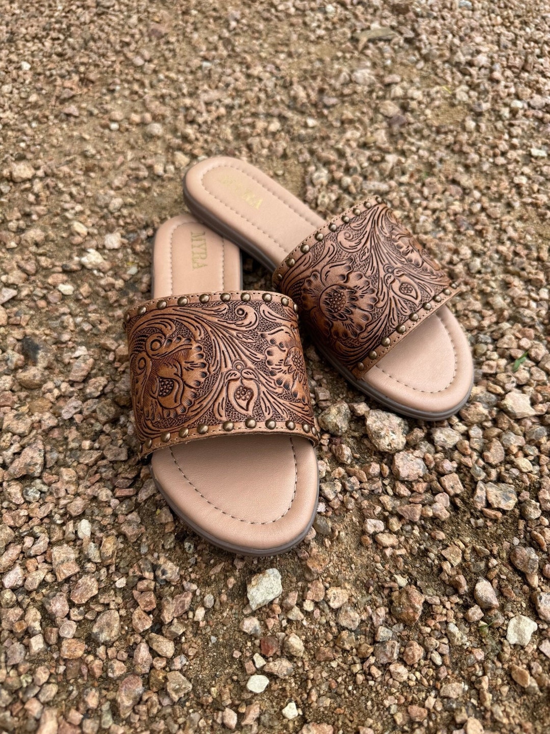 Embossed Western Leather Sandals - Etsy