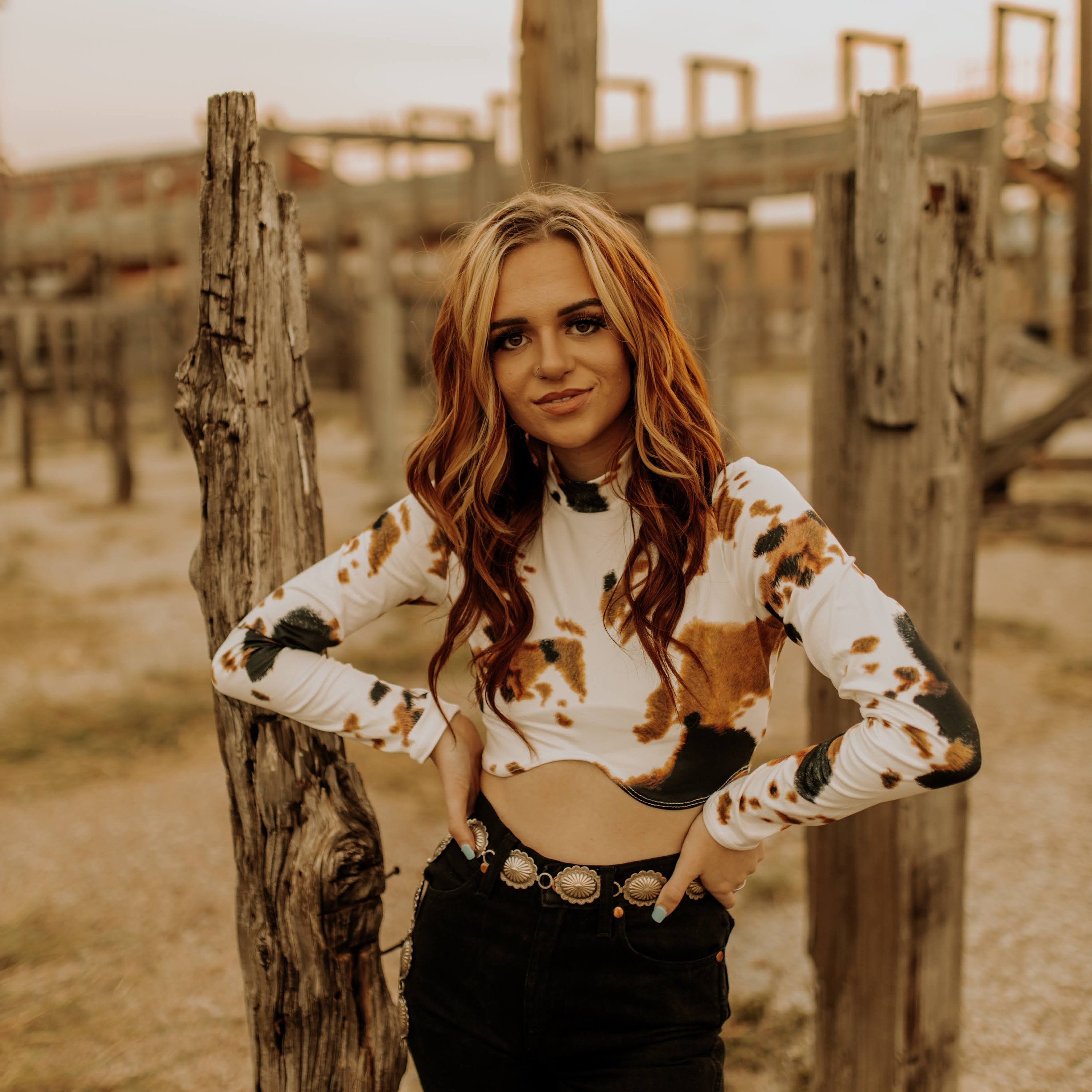 Long Sleeve Cow Print Crop Top - Etsy