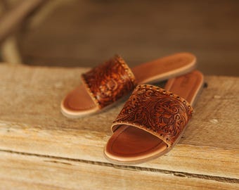 Embossed Western Leather Sandals