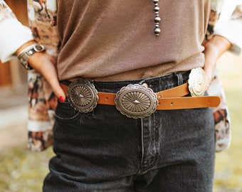 Large Concho Disc Leather Belt