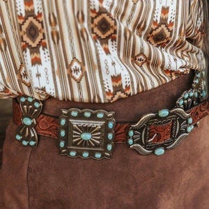 Ribbon Square Concho Genuine Leather BeltS