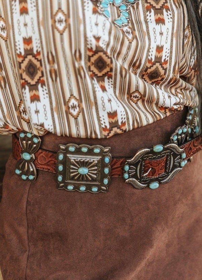 Ribbon Square Concho Genuine Leather BeltS