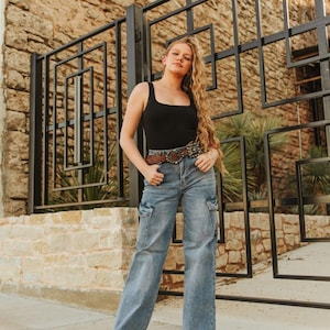Ribbon Square Concho Genuine Leather BeltS