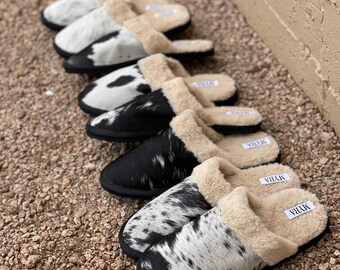 Authentic Cowhide Slippers - Salt & Pepper