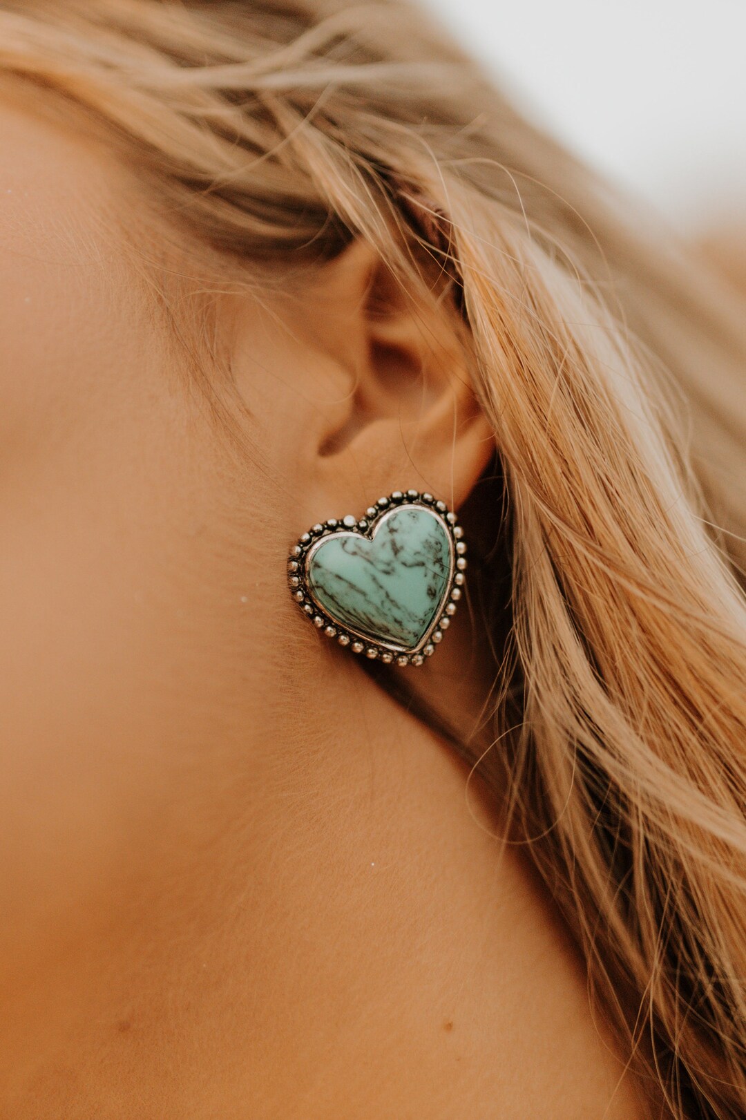 Turquoise Heart Stud Earrings Etsy