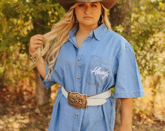 Howdy Cursive Denim Short Sleeve Shirt