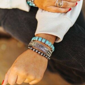 Turquoise and Silver Pearl Bracelet Stack