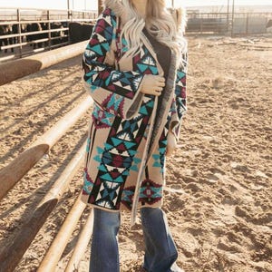 Fur Hooded Aztec Knit Coat