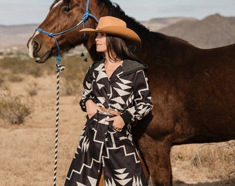 Black Aztec Trench Coat