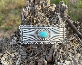 Western Turquoise Metal Hair Barrette Clip