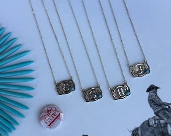 Sterling Silver Belt Buckle Initial Necklace