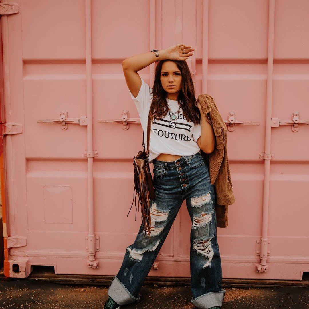 Distressed Wide Easy Denim Pants main image 1