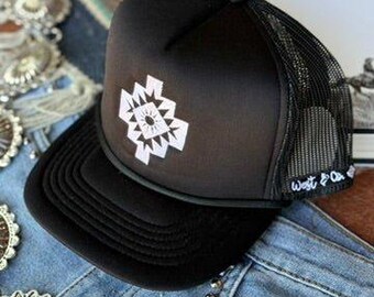 Black Aztec Embroidered Trucker Hat
