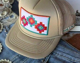 Tri-Aztec Embroidered Trucker Hat - Khaki