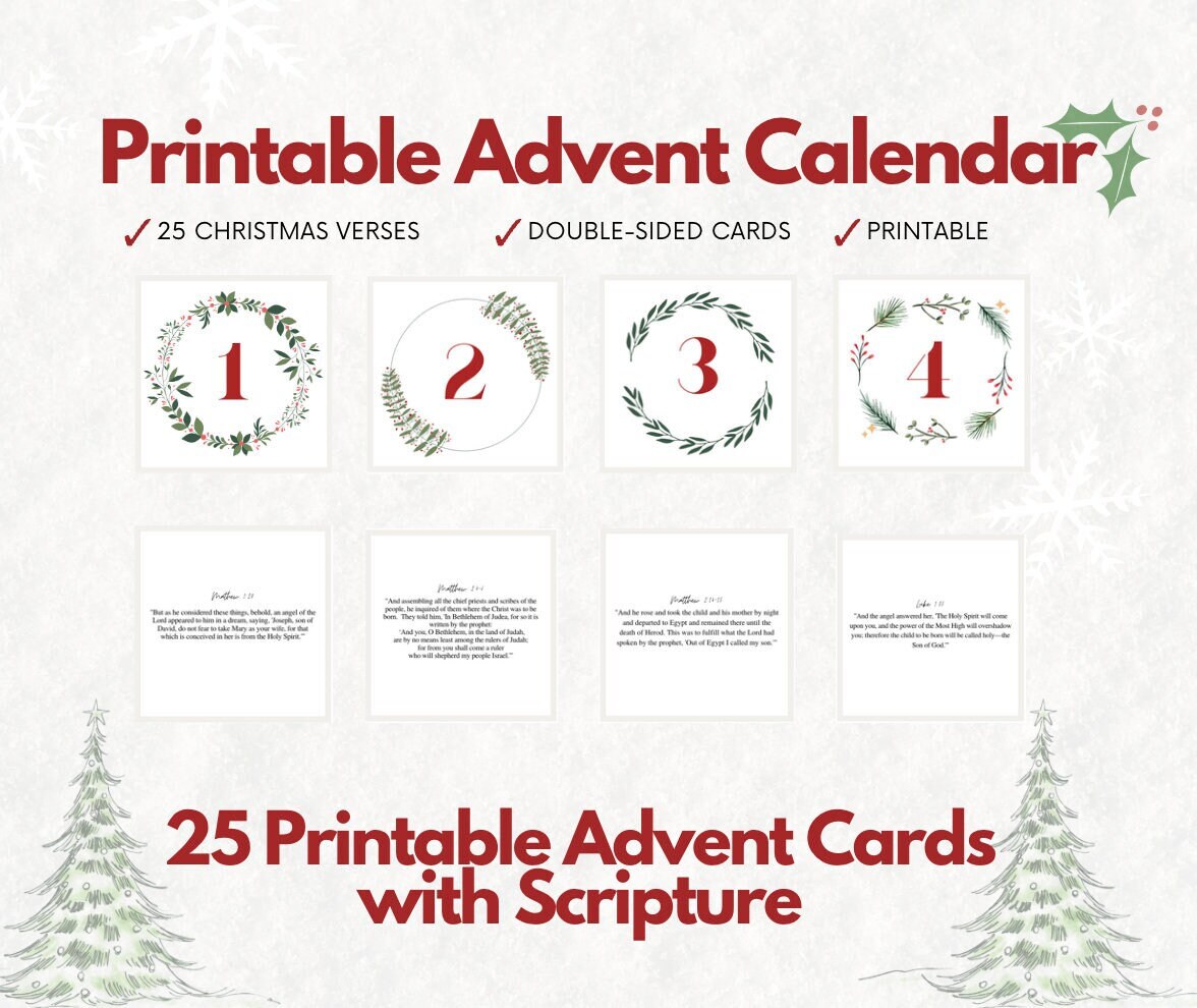 CHRISTMAS ADVENT CALENDAR Printable Scripture Cards - Etsy