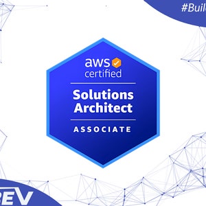 May include: A blue hexagonal certification badge with the text "aws certified Solutions Architect ASSOCIATE" and a tick icon. The background is white with a blue and white geometric pattern. The text "#Build Your Digital Future." is in the top right corner.