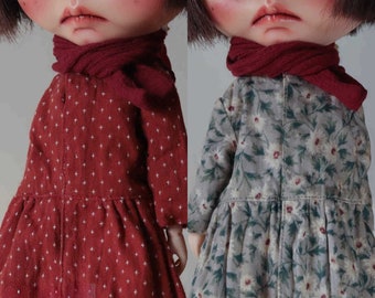 Sukienka i szalik dla lalki vintage: Neo Blythe, Azone, ubrania OB24 1/6 BJD