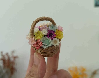 1:6 poppenhuis mini bamboe manden, miniatuur manden met bloemen voor Blythe, bamboe mand miniatuur, poppenhuis decoratie DIY