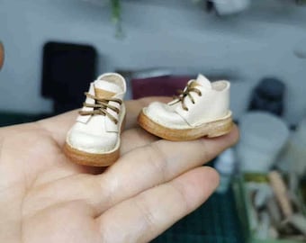 Vintage Brown White Blythe shoes, Neo Blythe Leather Boots,OB22/OB24 leather shoes, Doll leather Shoes, Azone shoes, Handmade small shoes