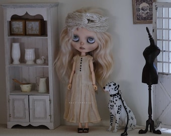 Długa sukienka w stylu vintage dla lalki Blythe: farbowane herbatą ubrania BJD 1/6