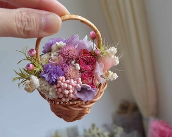 1:6 Super Mini Dried Flower Basket for Blythe , Bamboo Basket Miniature, Dollhouse Decoration DIY Dollhouse