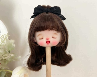 Kawaii Brown Mohair OB11 Doll Wig: Pink Gold Highlights, 4-5&quot; 5-6&quot;