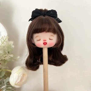 Kawaii Brown Mohair OB11 Doll Wig: Pink Gold Highlights, 4-5&quot; 5-6&quot;