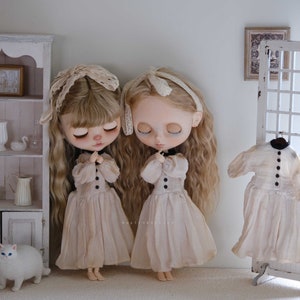 Sukienka i opaska dla lalki w stylu vintage z koronką: Blythe, Azone, OB24/OB22