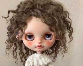 Perruque vintage de poupée en mohair brun thé, convient à Blythe/Qbaby 9-10"