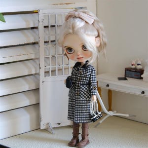 Australian black and white check wool coat Neo Blythe Clothes ob24 ob22 Azone,1/6 Bjd Doll Clothes,Blythe Cashmere Coat,OB24 Doll Clothes