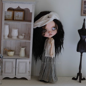 Vintage Blythe Doll Dress with Hairband: Tea-Dyed 1/6 BJD Clothes