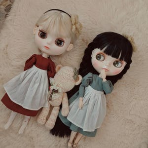 Vintage Doll Dress Set: Apron, Headband, Socks - Fits Blythe, OB24, OB22