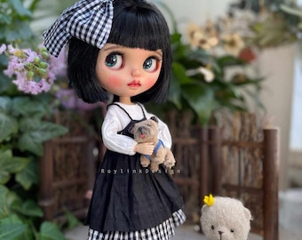 Blythe Doll Clothes, Black Dress, Hat, Outfit for OB24, Azone, 1/6 BJD