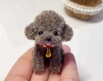 1/6 Scale Dolls Miniature Grey Teddy Dog Pet,Mini Wool Stem Dog for Ob11  1/6 Bjd doll like Blythe doll,Dollhouse Decoration,DIY Dollhouse