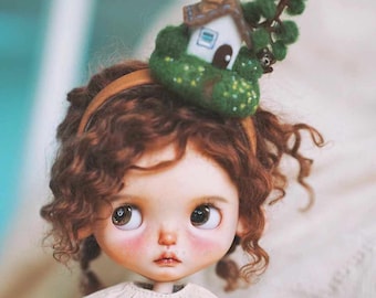 Perruque de poupée vintage marron en mohair, convient à Blythe/Qbaby 9-10"