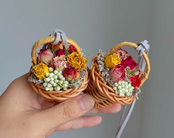1:6 poppenhuis mini bamboe manden, miniatuur manden met bloemen voor Blythe, bamboe mand miniatuur, poppenhuis decoratie DIY
